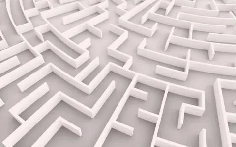 Abstract 3D maze representing the complexity of SMSF pension strategy decisions between ABP and TRIS.