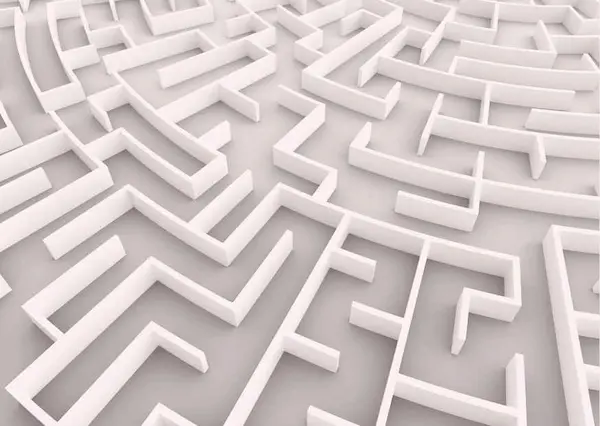 Abstract 3D maze representing the complexity of SMSF pension strategy decisions between ABP and TRIS.