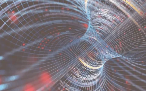 Abstract 3D grid tunnel representing data flow, compliance systems, and regulatory complexity