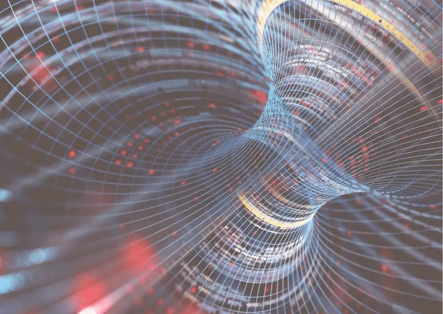 Abstract 3D grid tunnel representing data flow, compliance systems, and regulatory complexity